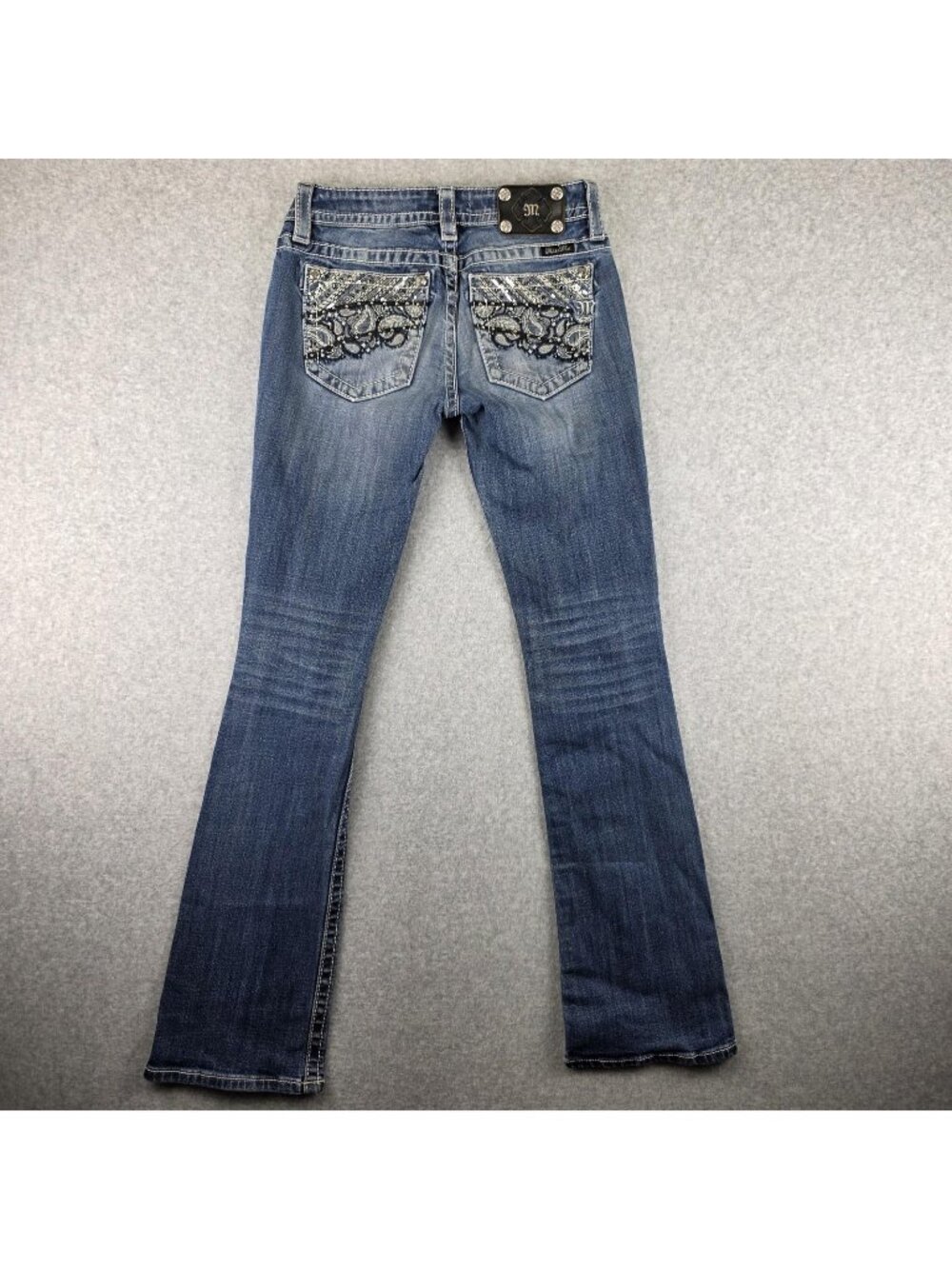 Miss Me Jeans Womens 26 Bootcut Blue Embroidered Sequin Rhinestone Studded